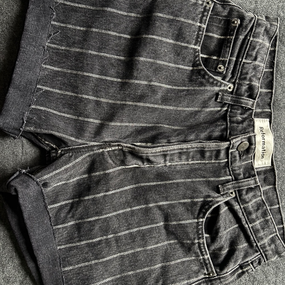 Gray Striped Denim Shorts